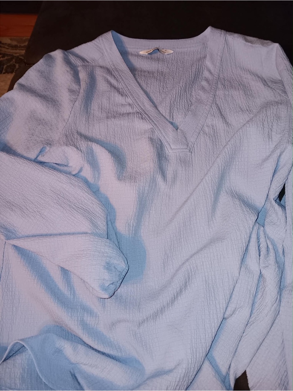 Nine West Light Blue V-Neck Textured Tunic Blouse